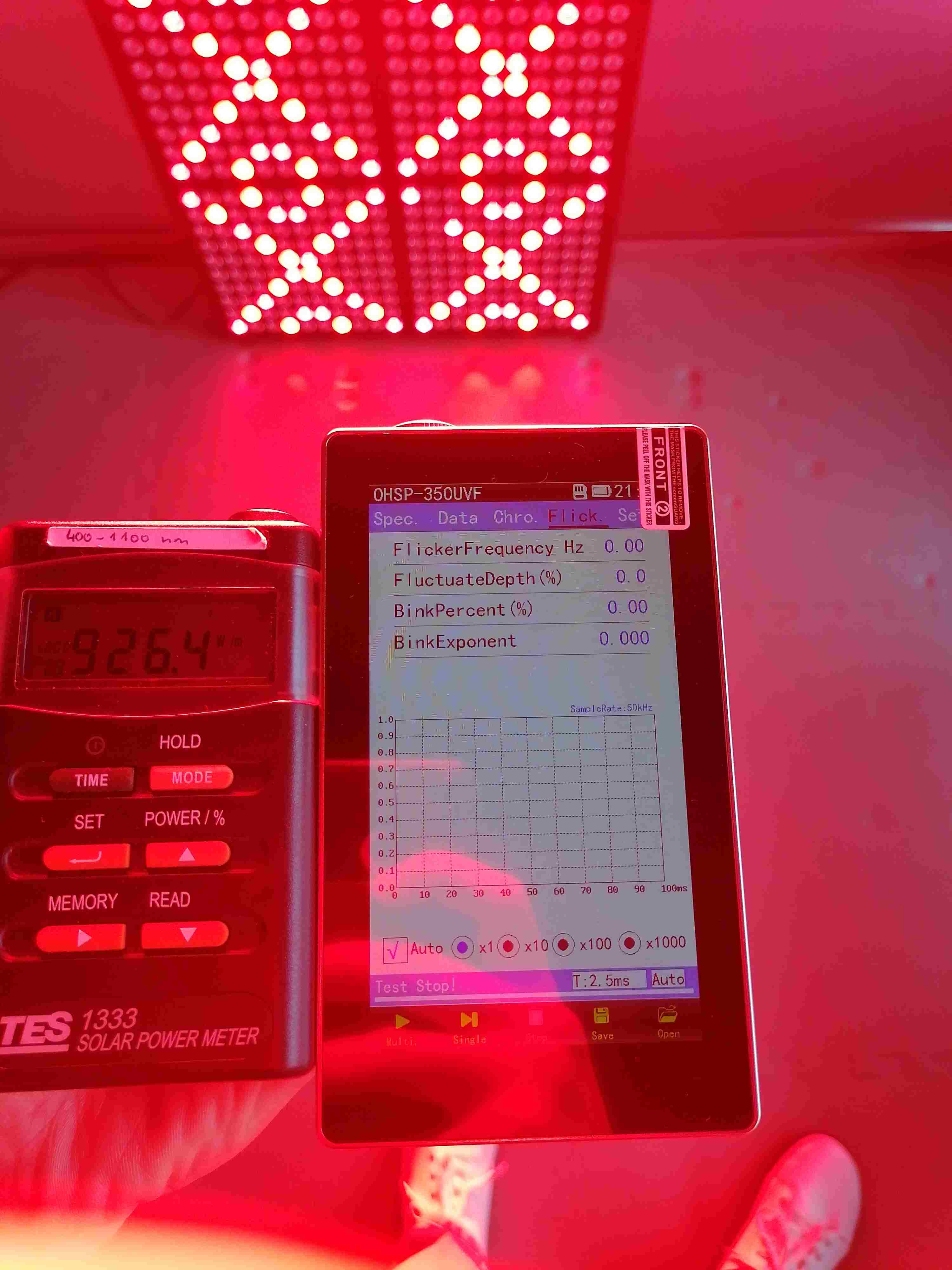 Flicker measurement result of the Mitochondriak® Advanced panel